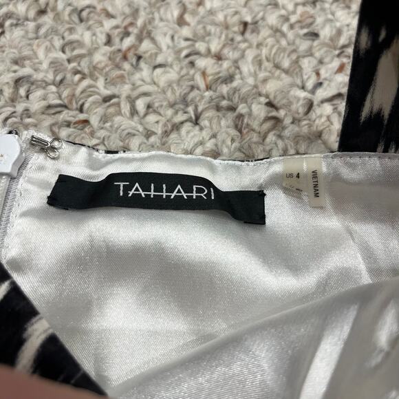 Tahari Sheath Dress Sleeveless Sz 4 Black White Abstract Office Career Business - Picture 2 of 4